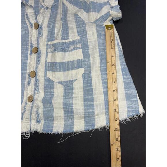 We the Free Classic Boho‎ Beach Gauze Cropped Fringe Striped Button Blouse Small - Picture 14 of 15